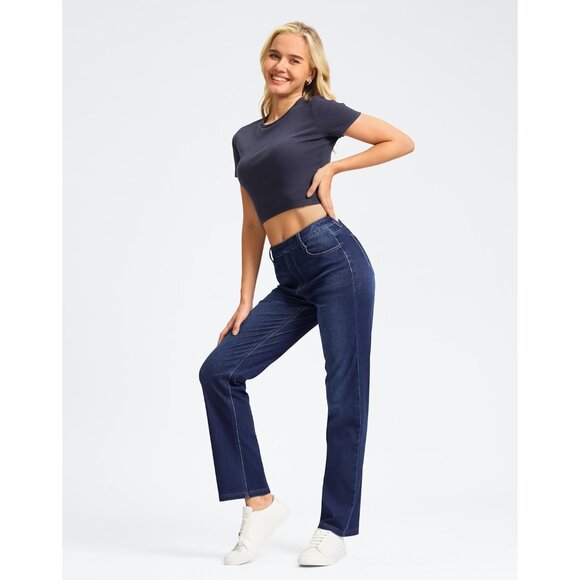 Women’s Stretchy High Waist Straight Leg Jeans Tummy Control Denim - Picture 3 of 7